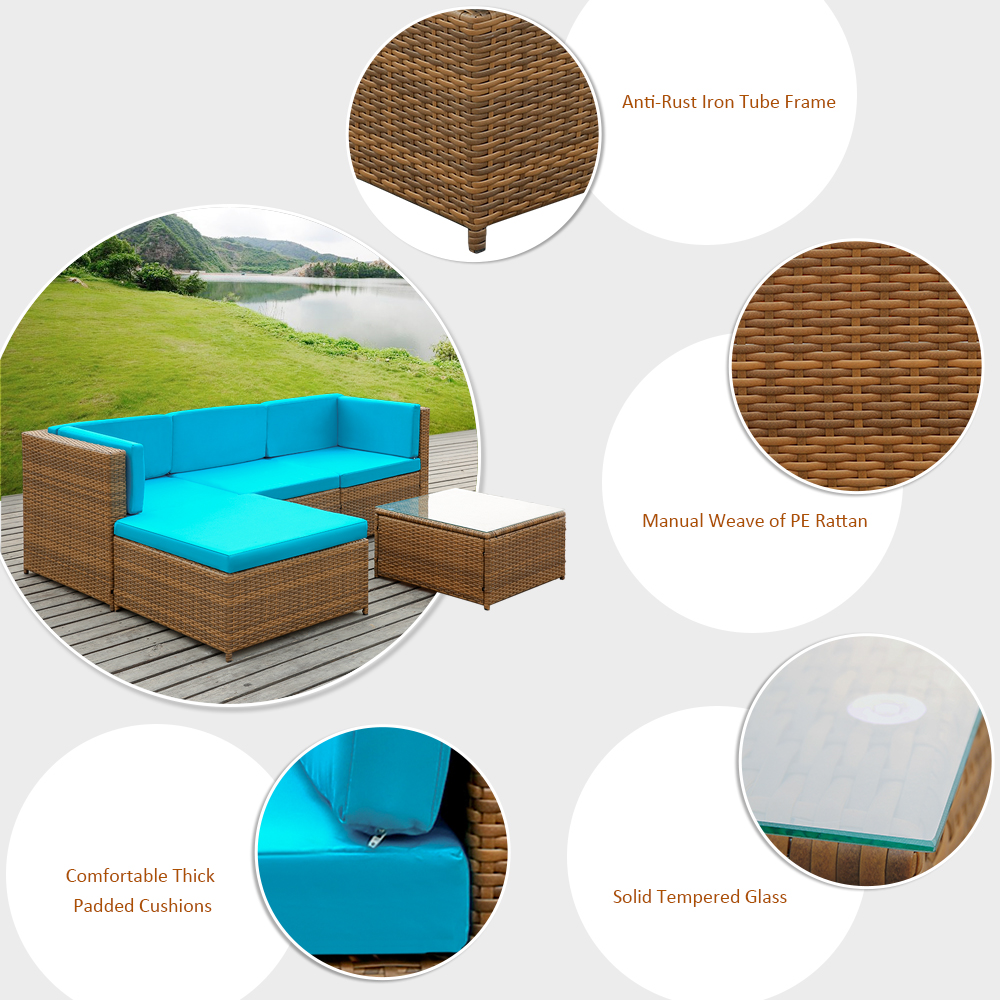 Solo 256.19€, IKayaa 5PCS PE Rattan Wicker Patio Giardino Set Divano Mobili W / Cuscini Angolo ...