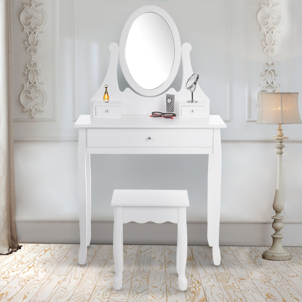 iKayaa Bedroom Vanity Dresser With Mirror Stool Set