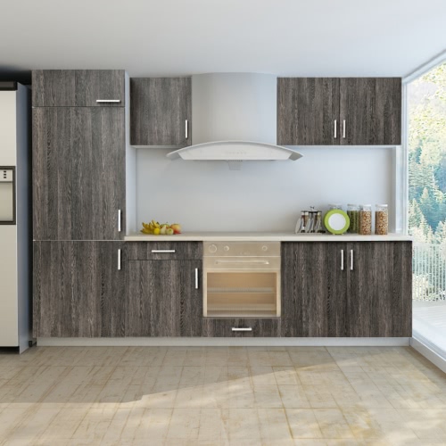 7 Pcs Wenge Look Kitchen Cabinet Unit For Built In Fridge