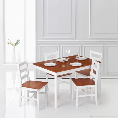 iKayaa Pine 5-Piece Kitchen Dining Table and Chairs Set (White or Brown)
