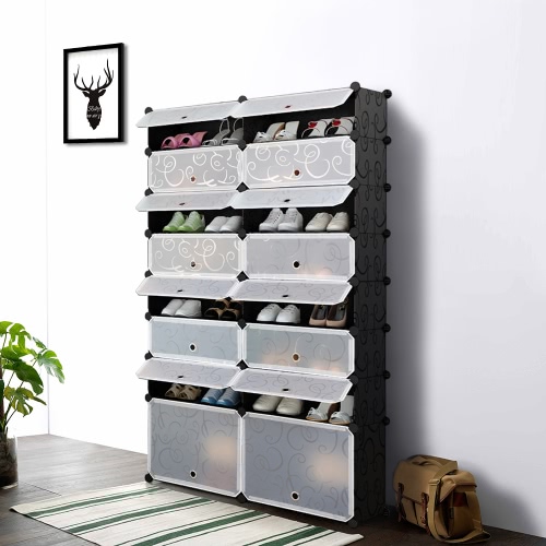 iKayaa Multi-Use 8 Layers DIY Cube Plastic Shoes Rack (Black)